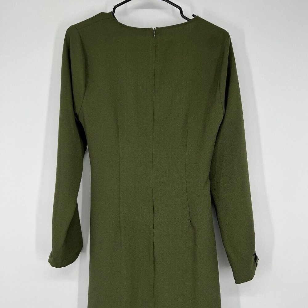 Zara Dress Green Button Front Crepe Long Sleeve Draped Midi - Picture 9 of 11